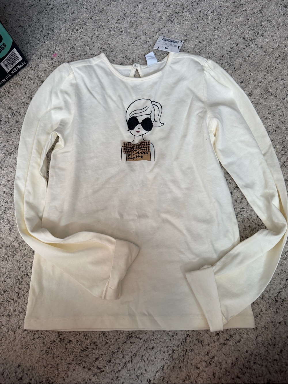 NWT Janie and Jack Cream Long-Sleeve Tee with Girl Graphic size 10